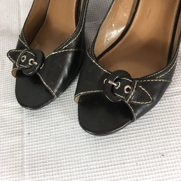 Etienne Aigner womens brown leather open toe heels - Picture 5 of 7